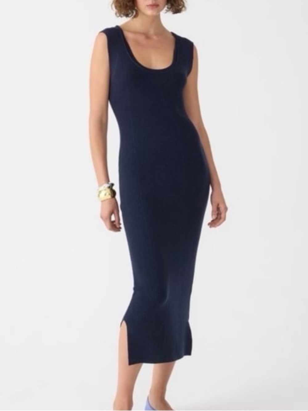 J Crew Sleeveless Super Stretch Sweater Maxi Dress Ribbed Blue M